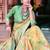 yellow printed pure cotton yellow, green saree with blouse