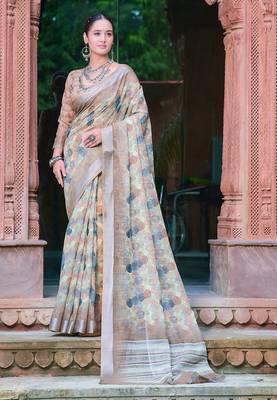 multicolor printed pure cotton multicolor saree with blouse 1