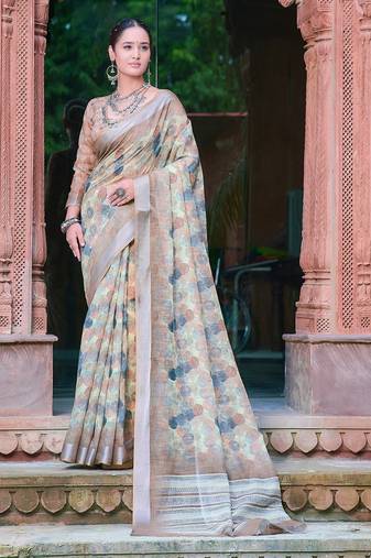 multicolor printed pure cotton multicolor saree with blouse