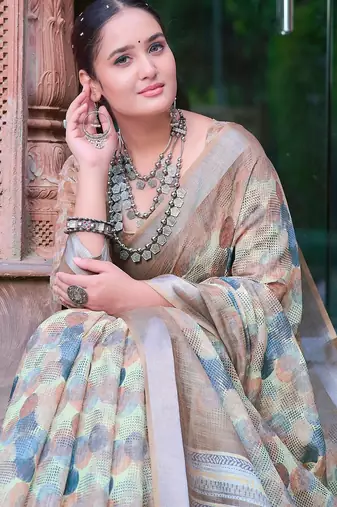 multicolor printed pure cotton multicolor saree with blouse