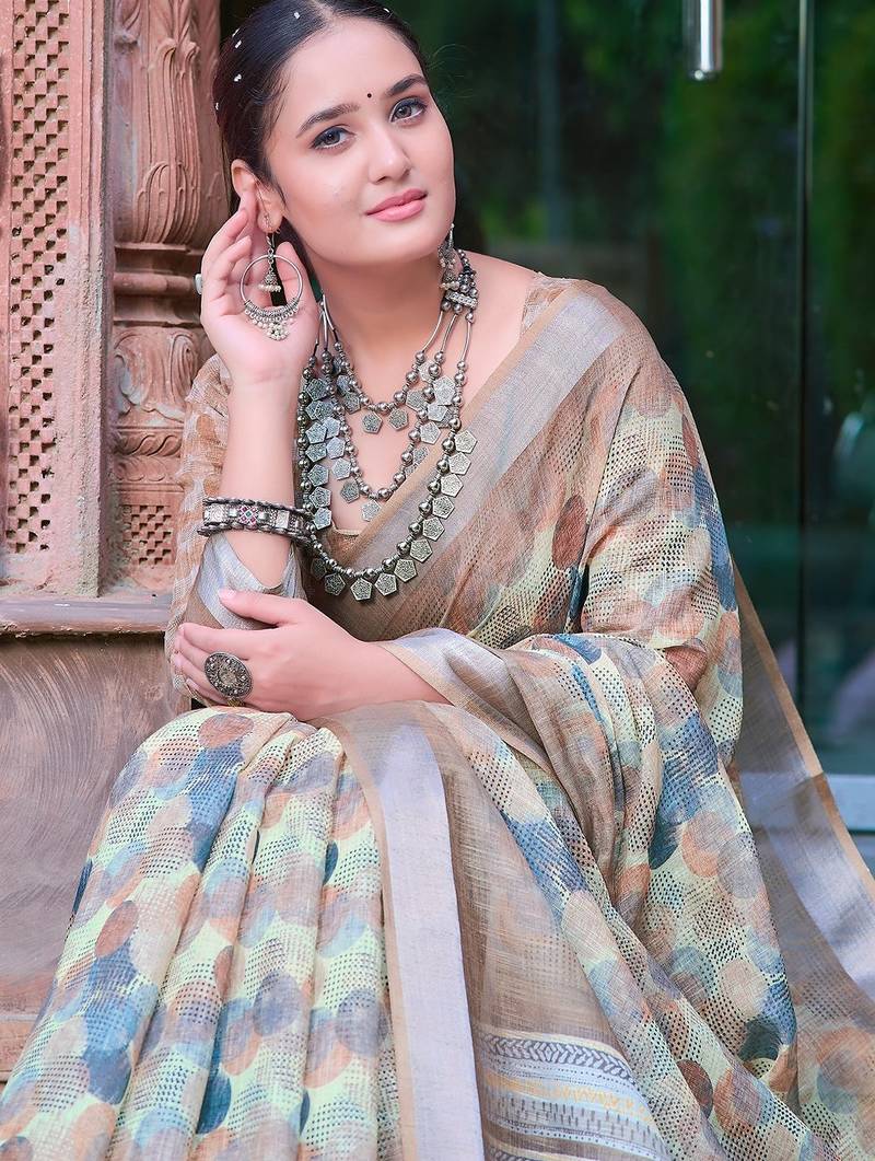 multicolor printed pure cotton multicolor saree with blouse