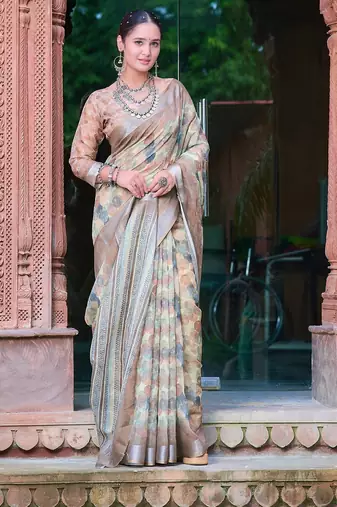 multicolor printed pure cotton multicolor saree with blouse