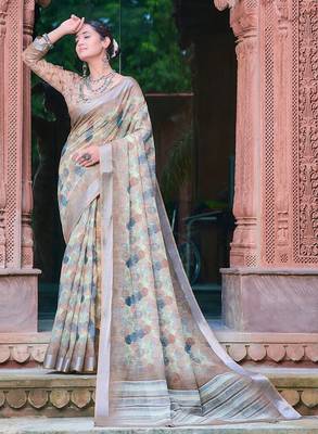 multicolor printed pure cotton multicolor saree with blouse 4