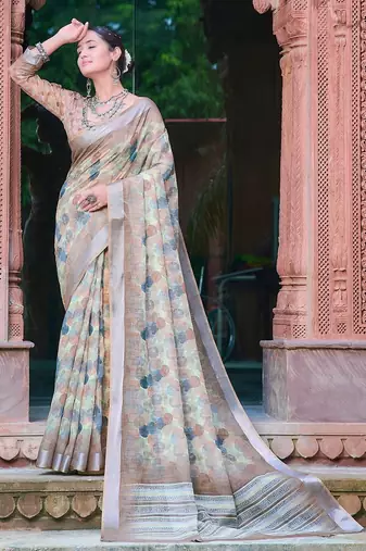 multicolor printed pure cotton multicolor saree with blouse