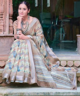 multicolor printed pure cotton multicolor saree with blouse 5