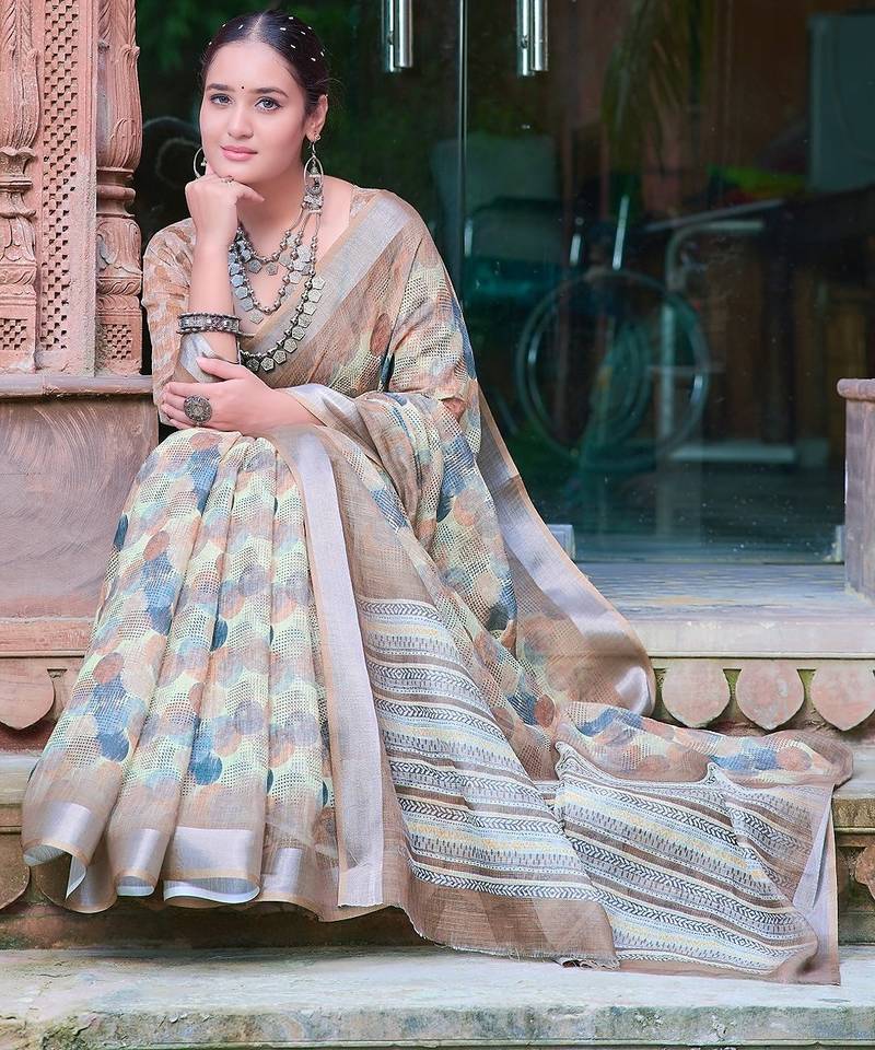 multicolor printed pure cotton multicolor saree with blouse