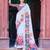 white printed pure cotton white saree with blouse