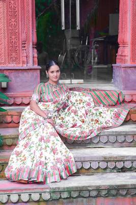 multicolor printed pure cotton multicolor saree with blouse 4