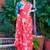 red printed pure cotton red saree with blouse