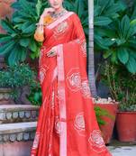 red printed pure cotton red saree with blouse