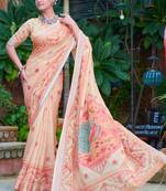 beige printed pure cotton beige saree with blouse