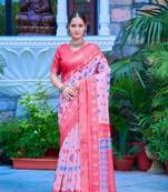 light_pink printed pure cotton light pink saree with blouse