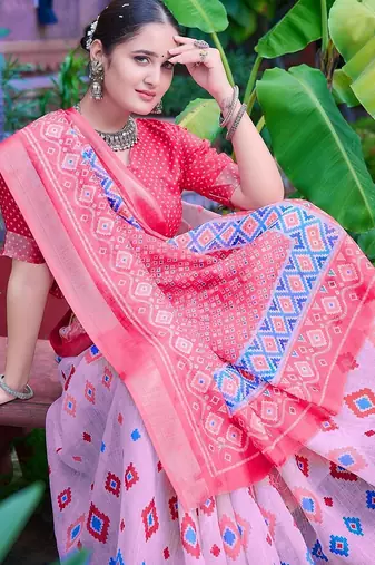 light_pink printed pure cotton light pink saree with blouse