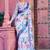 blue printed pure cotton white, blue saree with blouse