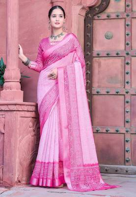 light_pink printed pure cotton light pink saree with blouse 1