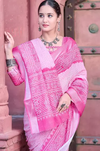 light_pink printed pure cotton light pink saree with blouse