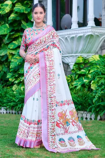 multicolor printed pure cotton multicolor saree with blouse