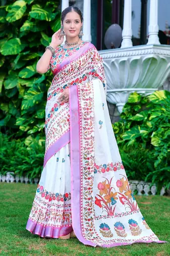 multicolor printed pure cotton multicolor saree with blouse