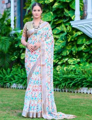 multicolor printed pure cotton multicolor saree with blouse 1