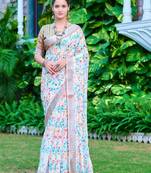 multicolor printed pure cotton multicolor saree with blouse