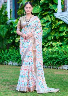 multicolor printed pure cotton multicolor saree with blouse 4