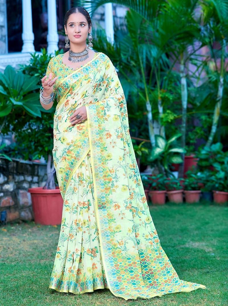 light_green printed pure cotton light green saree with blouse