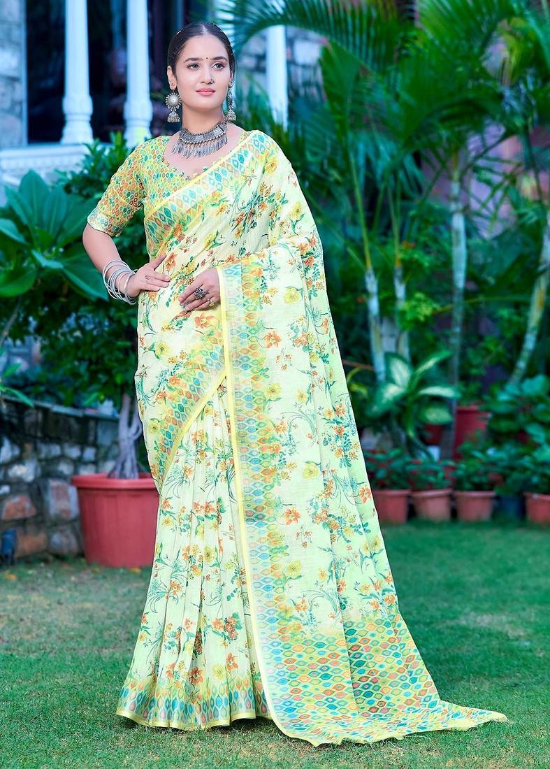 light_green printed pure cotton light green saree with blouse