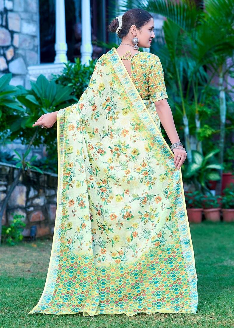 light_green printed pure cotton light green saree with blouse