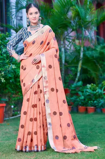orange printed pure cotton orange saree with blouse