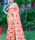 orange printed pure cotton orange saree with blouse