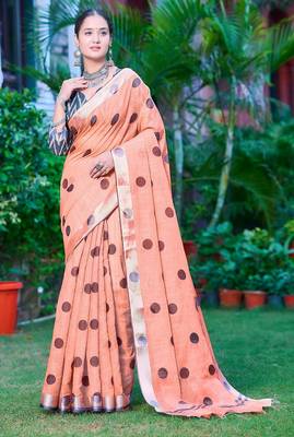 orange printed pure cotton orange saree with blouse 3