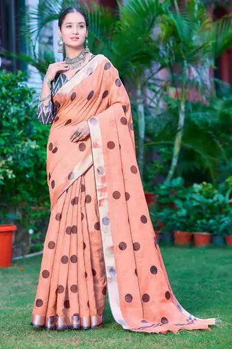 orange printed pure cotton orange saree with blouse
