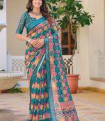 multicolor printed pure cotton multicolor saree with blouse