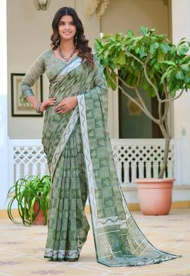 light_green printed pure cotton light green saree with blouse 1