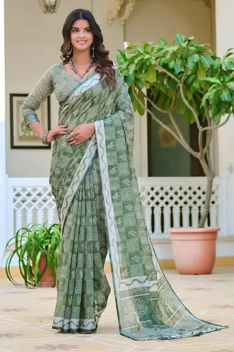 light_green printed pure cotton light green saree with blouse