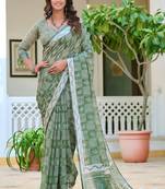 light_green printed pure cotton light green saree with blouse
