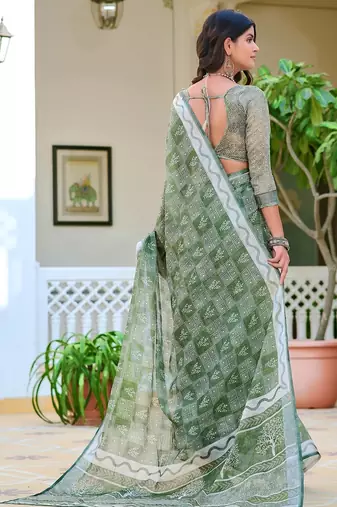 light_green printed pure cotton light green saree with blouse