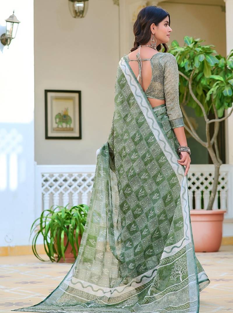 light_green printed pure cotton light green saree with blouse