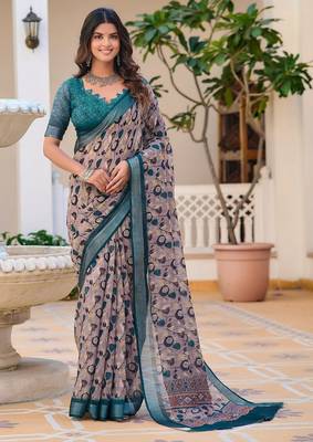multicolor printed pure cotton multicolor saree with blouse 1