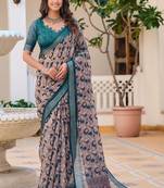 multicolor printed pure cotton multicolor saree with blouse