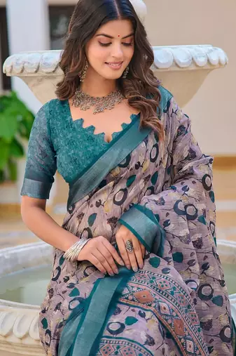 multicolor printed pure cotton multicolor saree with blouse