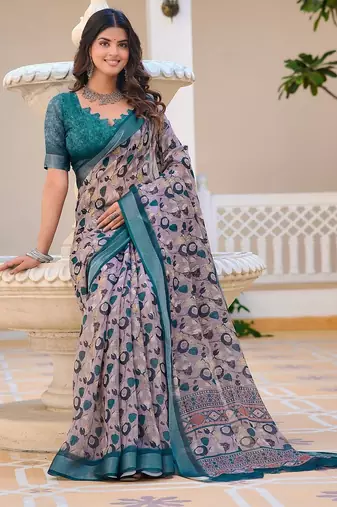 multicolor printed pure cotton multicolor saree with blouse