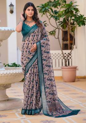 multicolor printed pure cotton multicolor saree with blouse 4