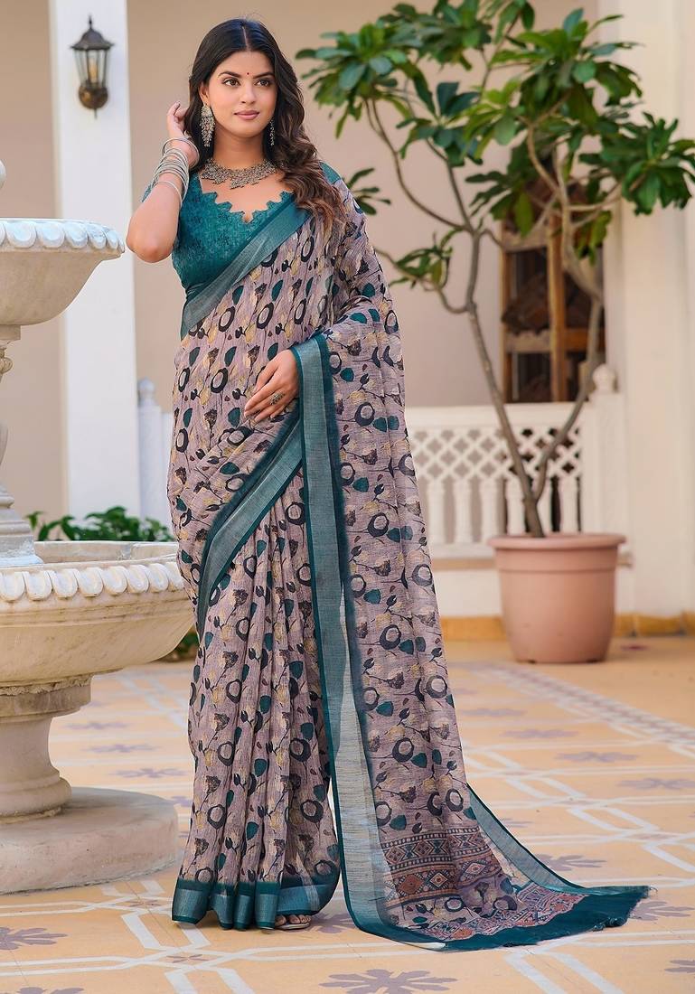 multicolor printed pure cotton multicolor saree with blouse