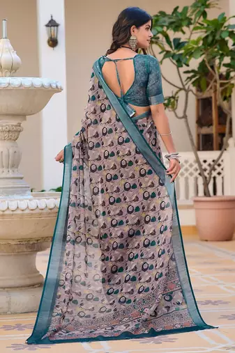 multicolor printed pure cotton multicolor saree with blouse