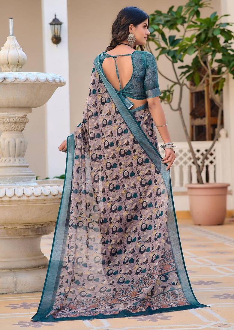 multicolor printed pure cotton multicolor saree with blouse