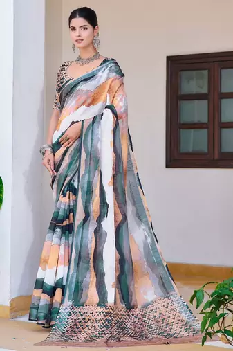 multicolor printed pure cotton multicolor saree with blouse