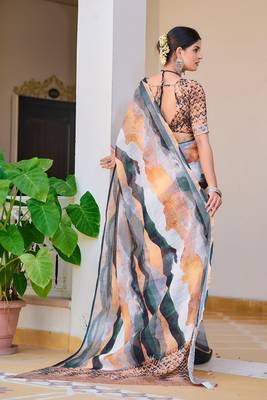 multicolor printed pure cotton multicolor saree with blouse 5