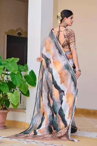 multicolor printed pure cotton multicolor saree with blouse
