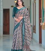 grey printed pure cotton grey saree with blouse